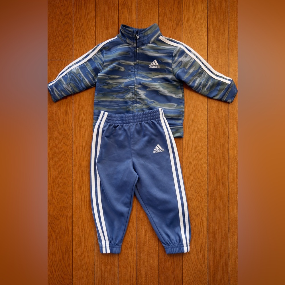 Adidas Kids Blue and Green Camo Tracksuit Set